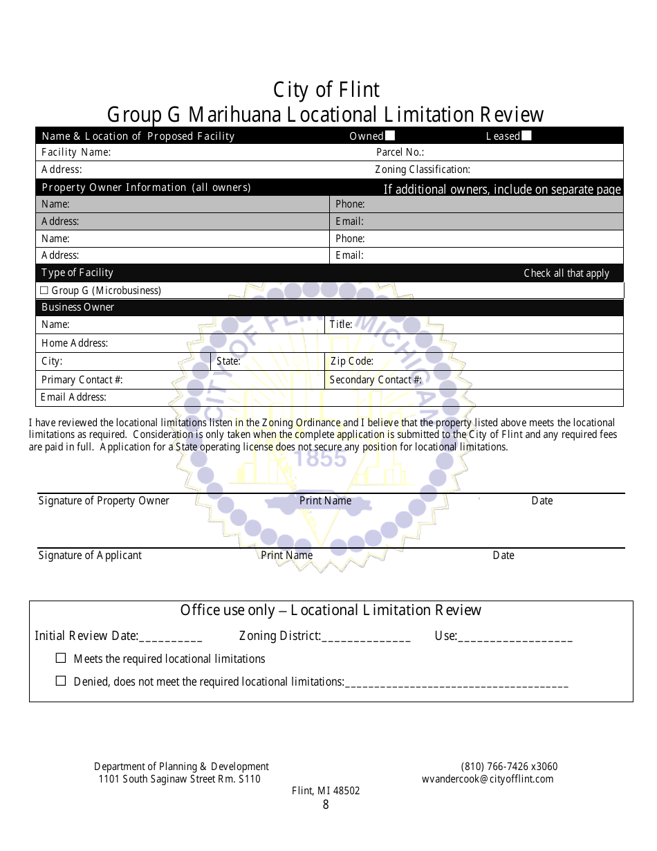 Group G Marihuana Facilities Special Regulated Use Permit / License Application - City of Flint, Michigan, Page 8