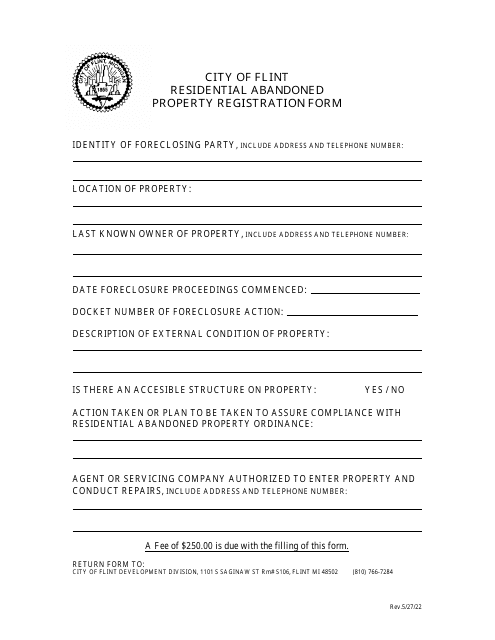 Residential Abandoned Property Registration Form - City of Flint, Michigan