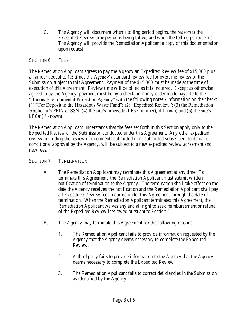 Agreement for Expedited Site Remediation Program Review - Illinois, Page 3