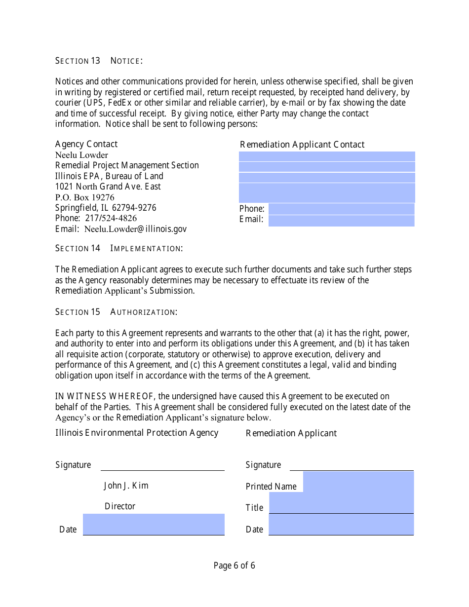 Agreement for Expedited Site Remediation Program Review - Illinois, Page 6