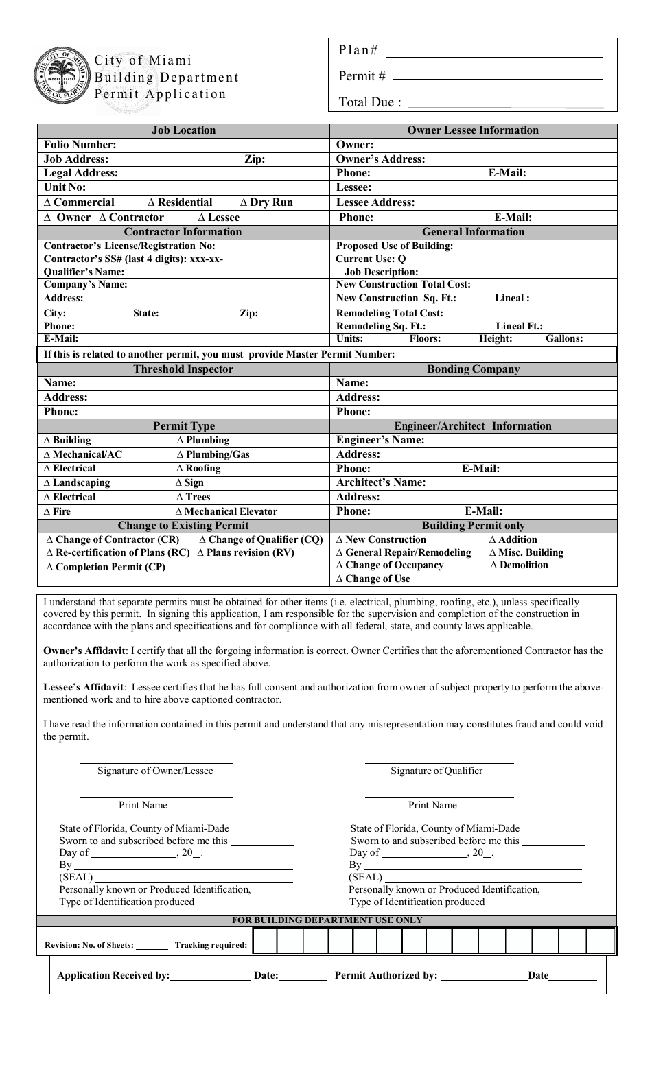 Legacy Permit Application - City of Miami, Florida, Page 1