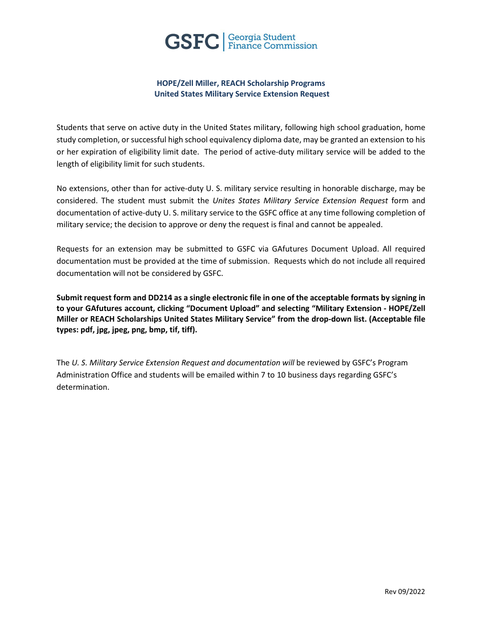 (United States) United States Military Service Extension Request Hope/Zell Miller