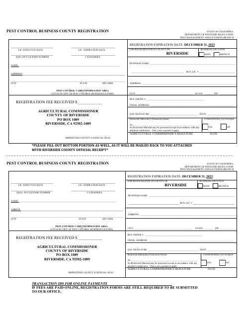 Pest Control Business County Registration - County of Riverside, California Download Pdf