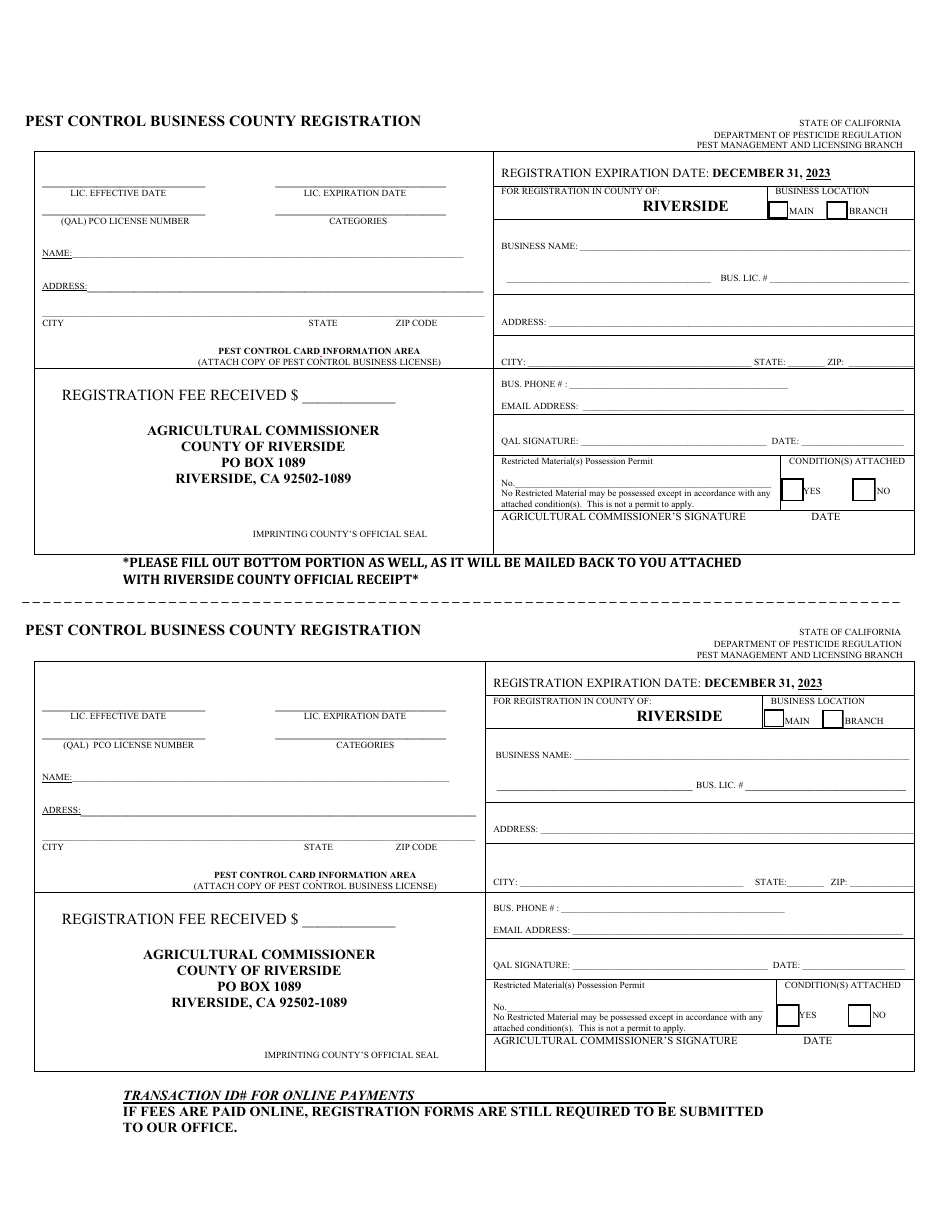 2023 County of Riverside, California Pest Control Business County