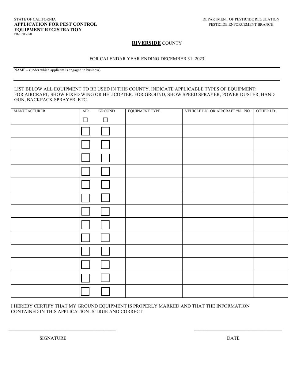 Form PRENF058 Download Fillable PDF or Fill Online Application for