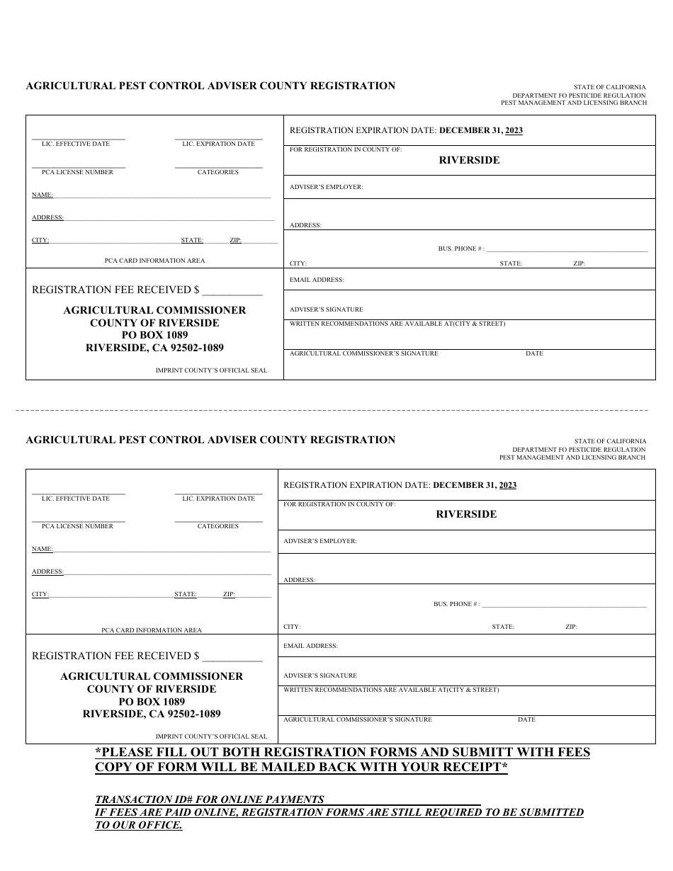 2023 County of Riverside, California Agricultural Pest Control Adviser