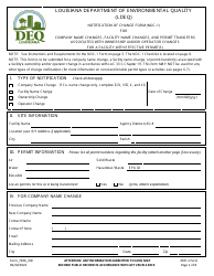 Document preview: Form NOC-1 (7106_R08) Notification of Change Form for Company Name Changes, Facility Name Changes, and Permit Transfers Associated With Ownership and/or Operator Changes for a Facility With Effective Permit(S) - Louisiana