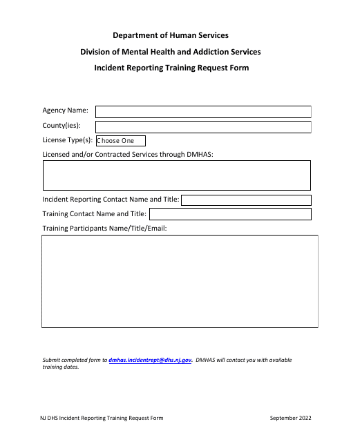 Incident Reporting Training Request Form - New Jersey Download Pdf