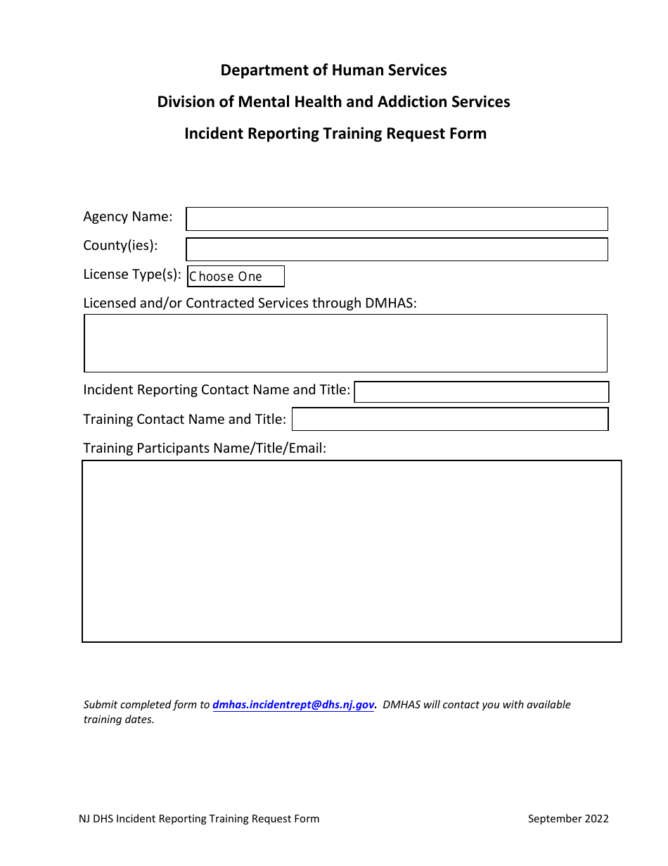 Incident Reporting Training Request Form - New Jersey, Page 1