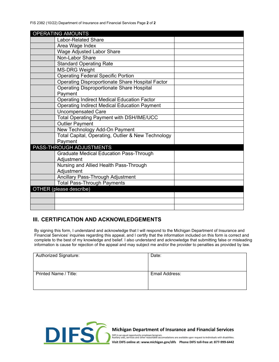 Form FIS2382 Auto Insurance Utilization Review Supplemental Ipps Calculation Form - Michigan, Page 2
