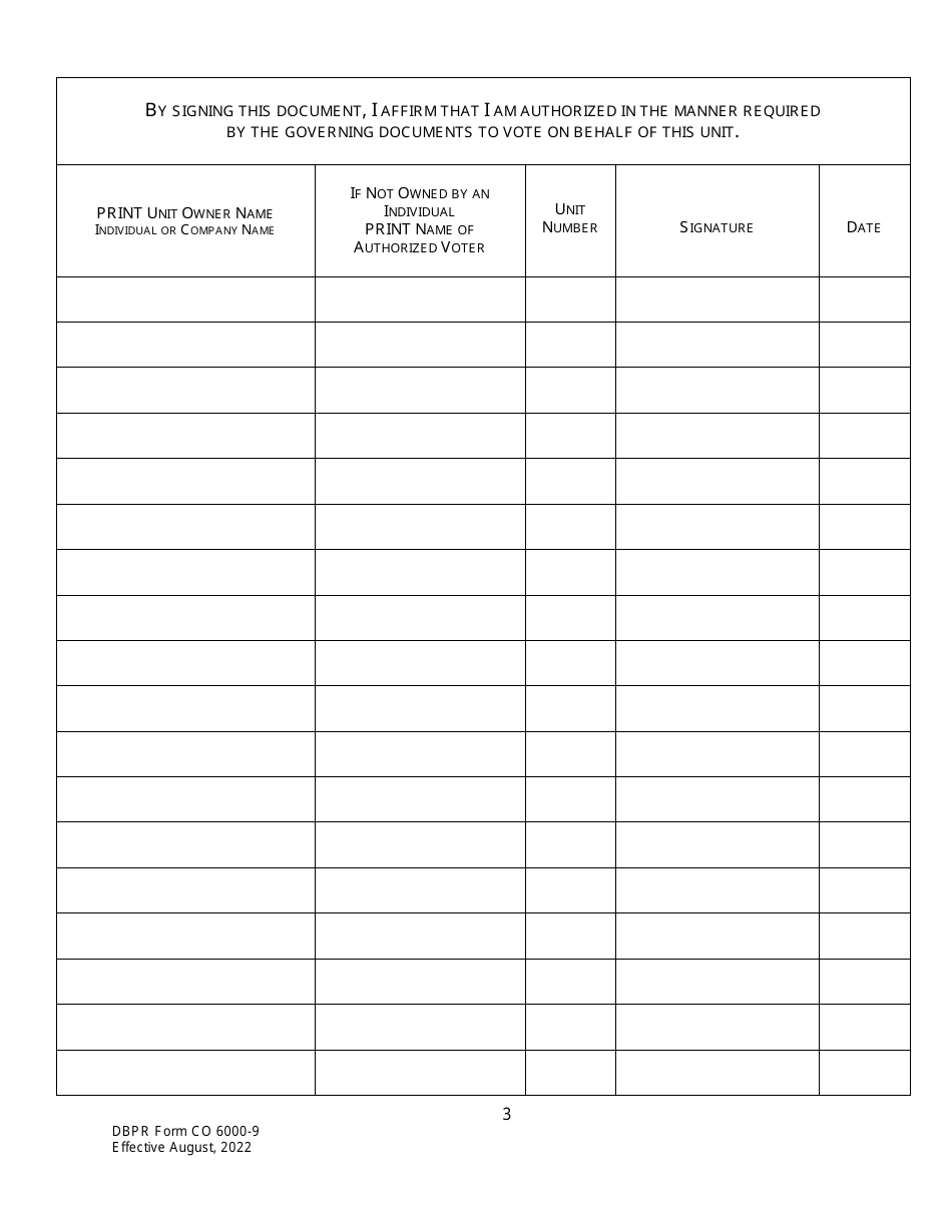 DBPR Form CO6000-9 Petition for Appointment of Election Monitor - Florida, Page 3