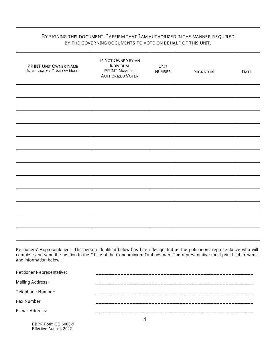 DBPR Form CO6000-9 Petition for Appointment of Election Monitor - Florida, Page 4