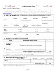 Document preview: Loan Application Form - Residential Home Heating Program (Rhhp) - Prince Edward Island, Canada