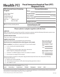 Document preview: Form DPC-2605 Fecal Immunochemical Test (Fit) Request Form - Prince Edward Island, Canada (English/French)