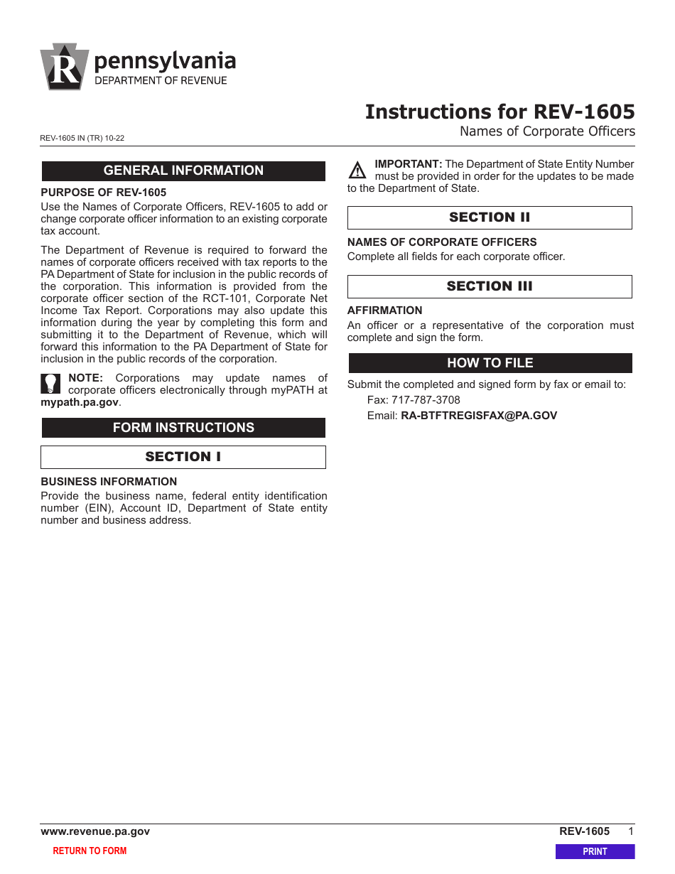 Form REV-1065 Names of Corporate Officers - Pennsylvania, Page 3