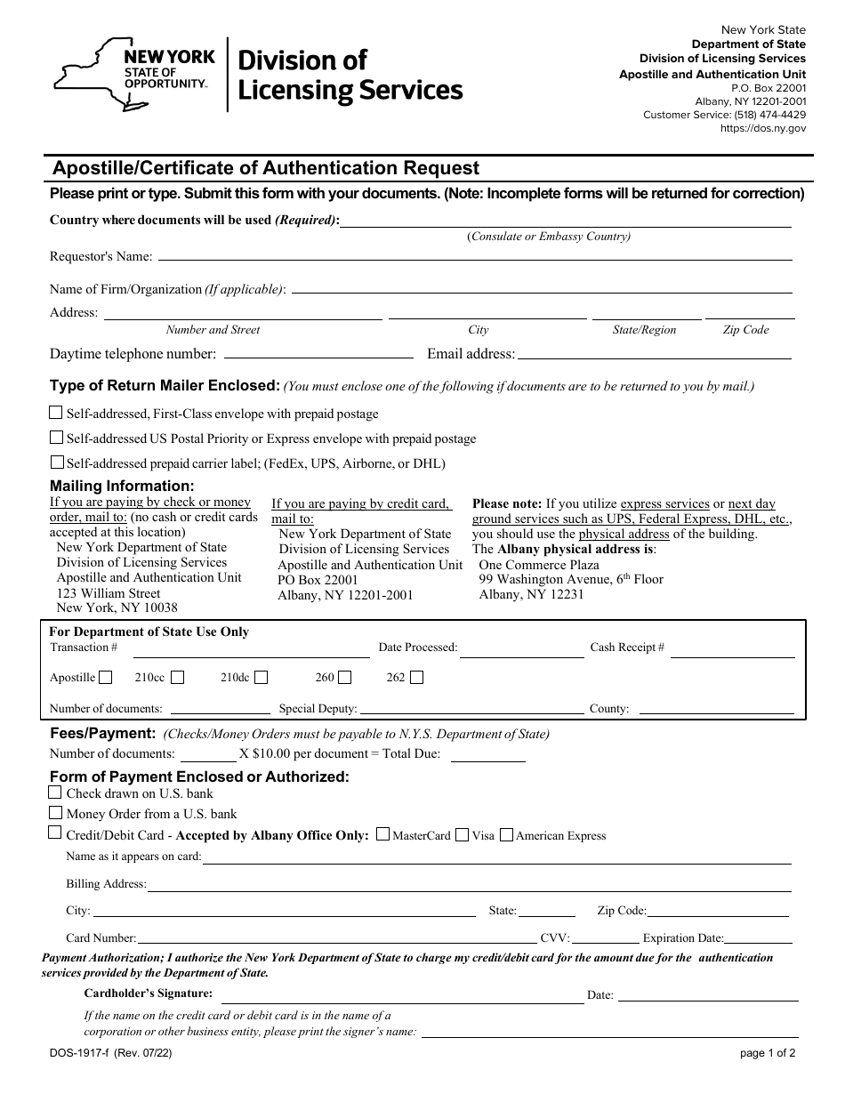 Form DOS-1917-F - Fill Out, Sign Online and Download Fillable PDF, New ...