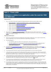 Form LA30 Part C Statement in Relation to an Application Under the Land Act 1994 Over State Land - Queensland, Australia