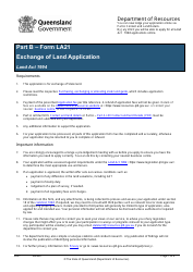 Form LA21 Part B Exchange of Land Application - Queensland, Australia