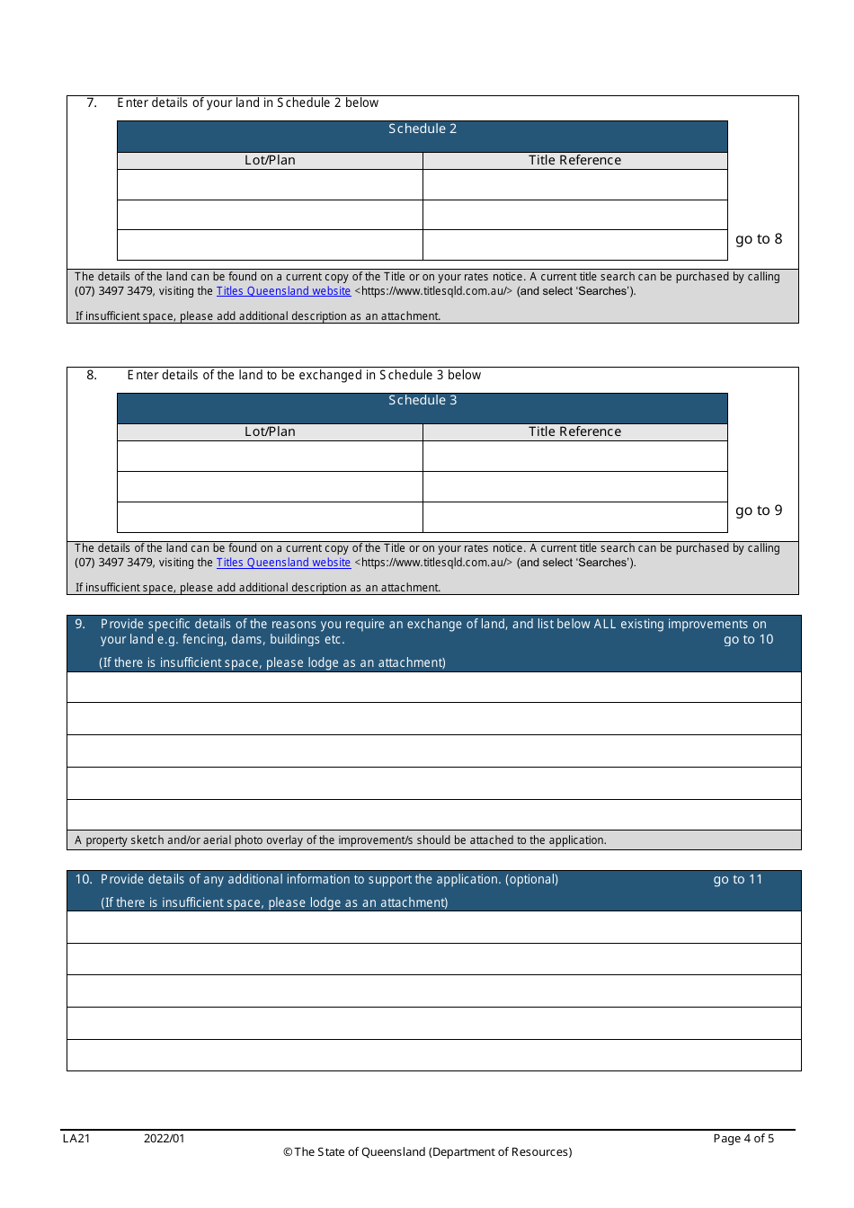 Form LA21 Part B Exchange of Land Application - Queensland, Australia, Page 4