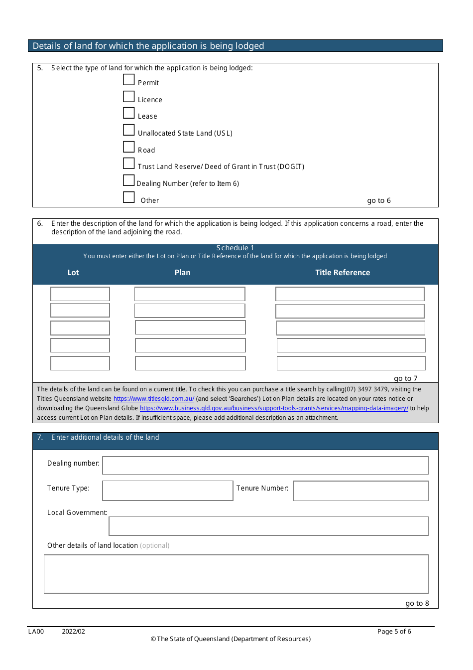 Form LA00 Part A Contact and Land Details - Queensland, Australia, Page 5