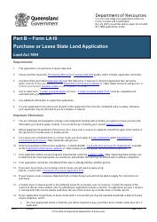 Document preview: Form LA10 Part B Purchase or Lease State Land Application - Queensland, Australia