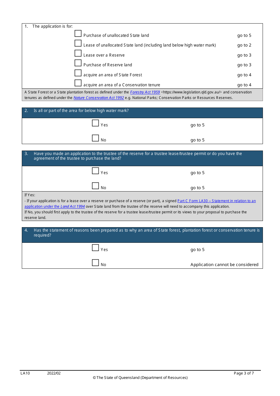 Form LA10 Part B Purchase or Lease State Land Application - Queensland, Australia, Page 3