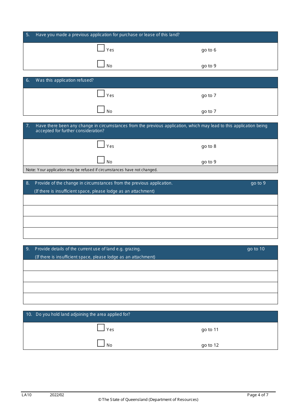Form LA10 Part B Purchase or Lease State Land Application - Queensland, Australia, Page 4