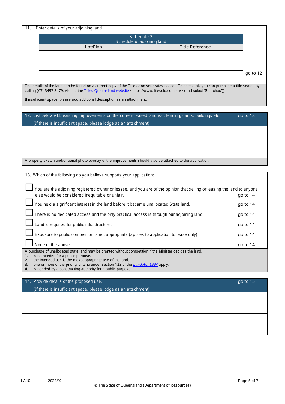 Form LA10 Part B Purchase or Lease State Land Application - Queensland, Australia, Page 5
