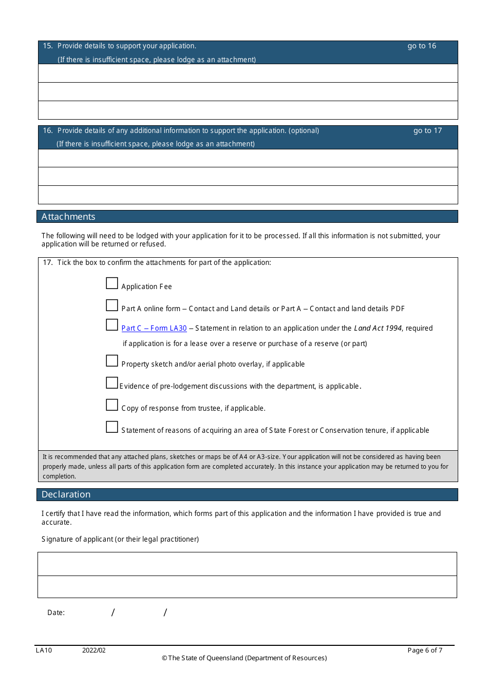 Form LA10 Part B Purchase or Lease State Land Application - Queensland, Australia, Page 6