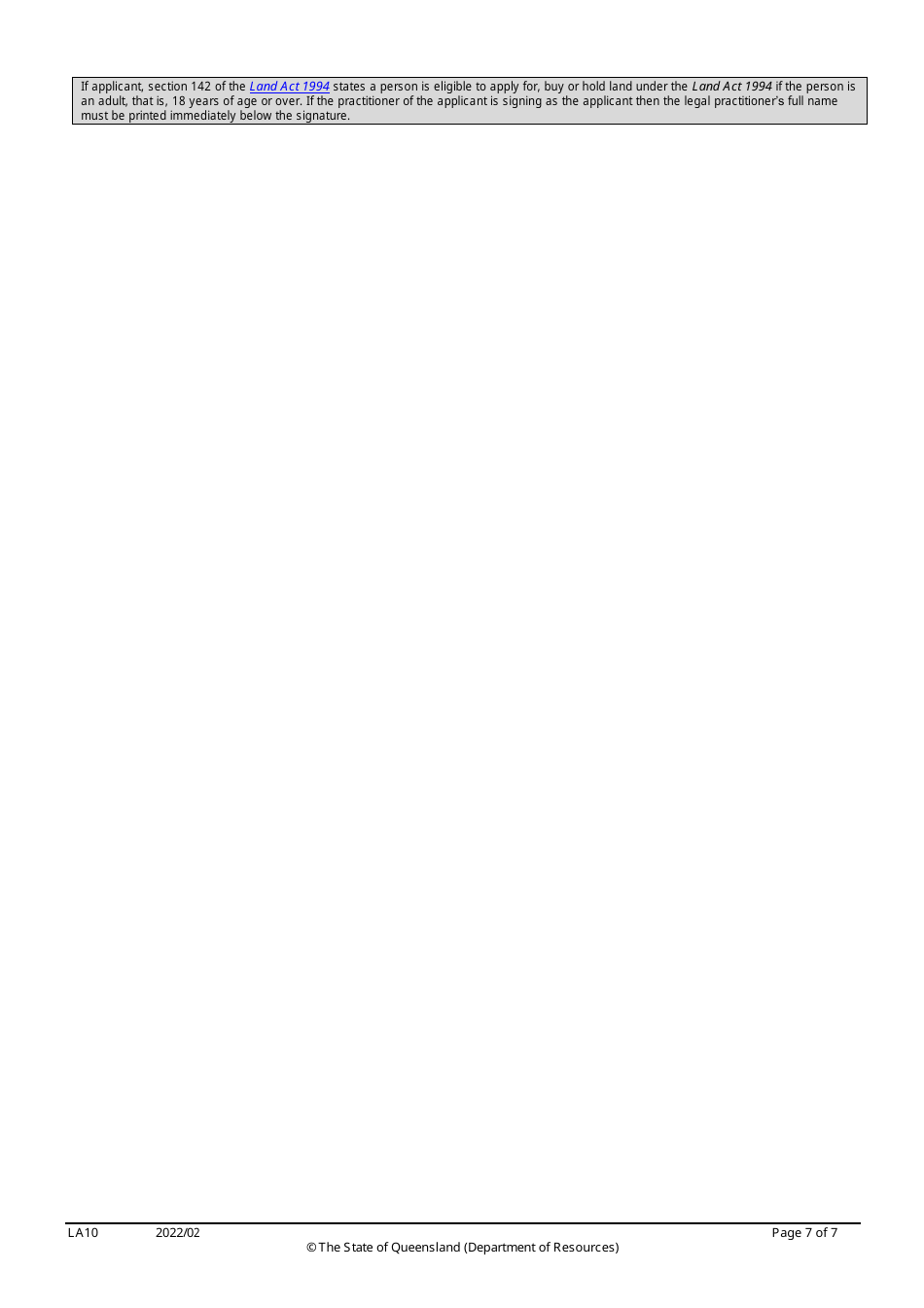 Form LA10 Part B Purchase or Lease State Land Application - Queensland, Australia, Page 7