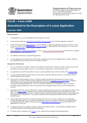 Document preview: Form LA09 Part B Amendment to the Description of a Lease Application - Queensland, Australia
