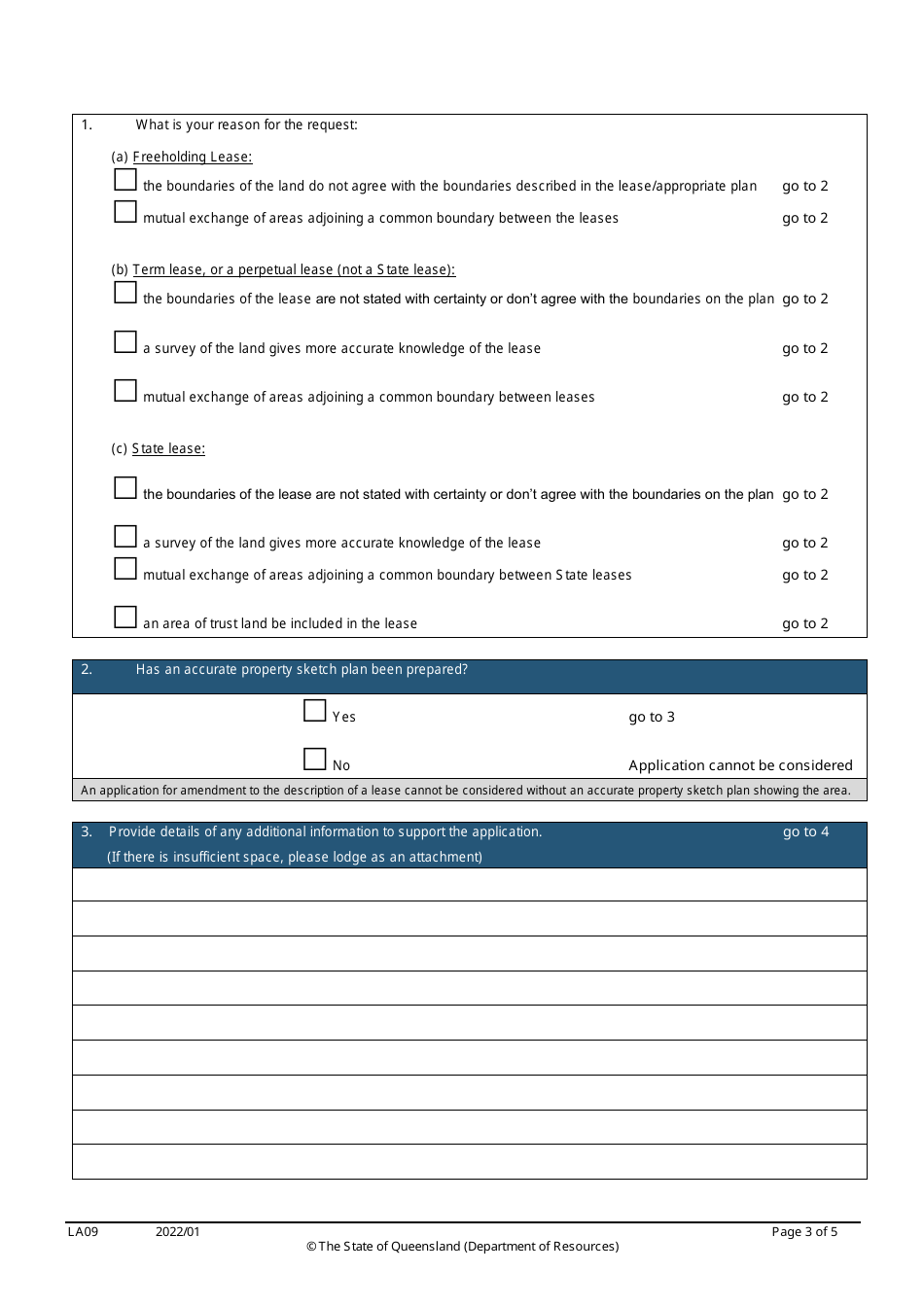 Form LA09 Part B Amendment to the Description of a Lease Application - Queensland, Australia, Page 3