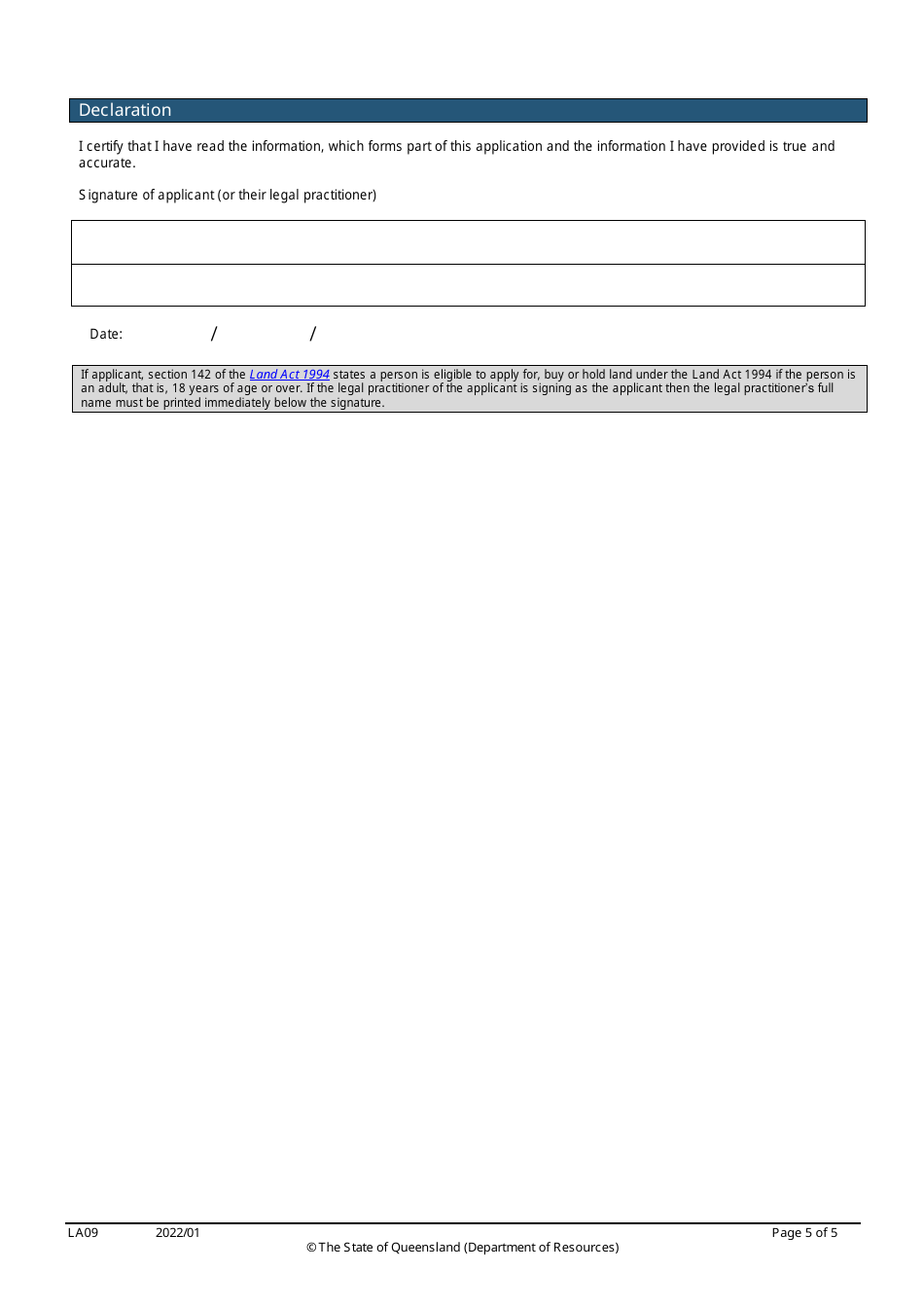 Form LA09 Part B Amendment to the Description of a Lease Application - Queensland, Australia, Page 5