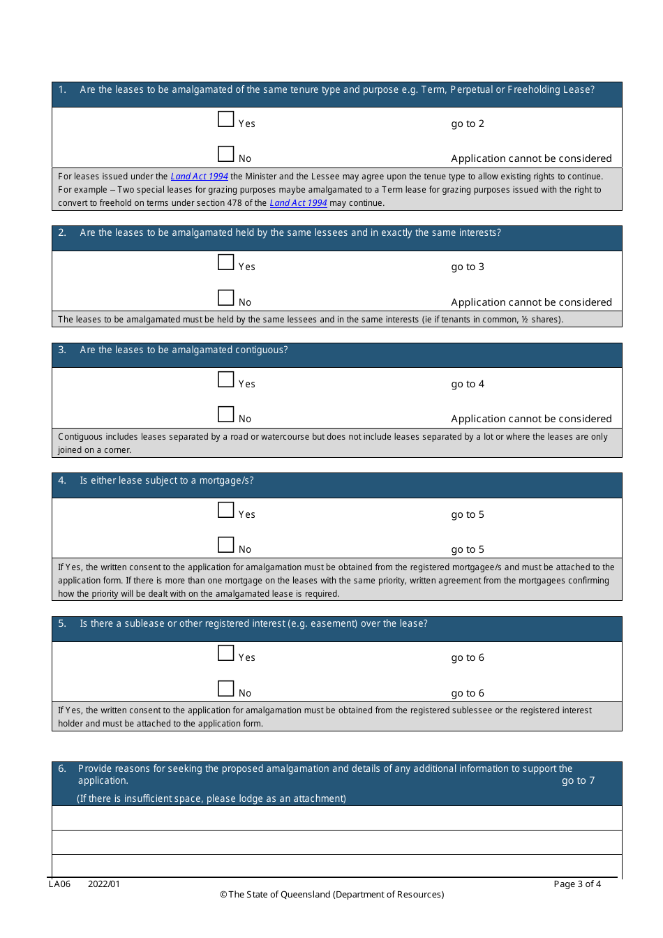 Form LA06 Part B Amalgamation of a Lease Application - Queensland, Australia, Page 3