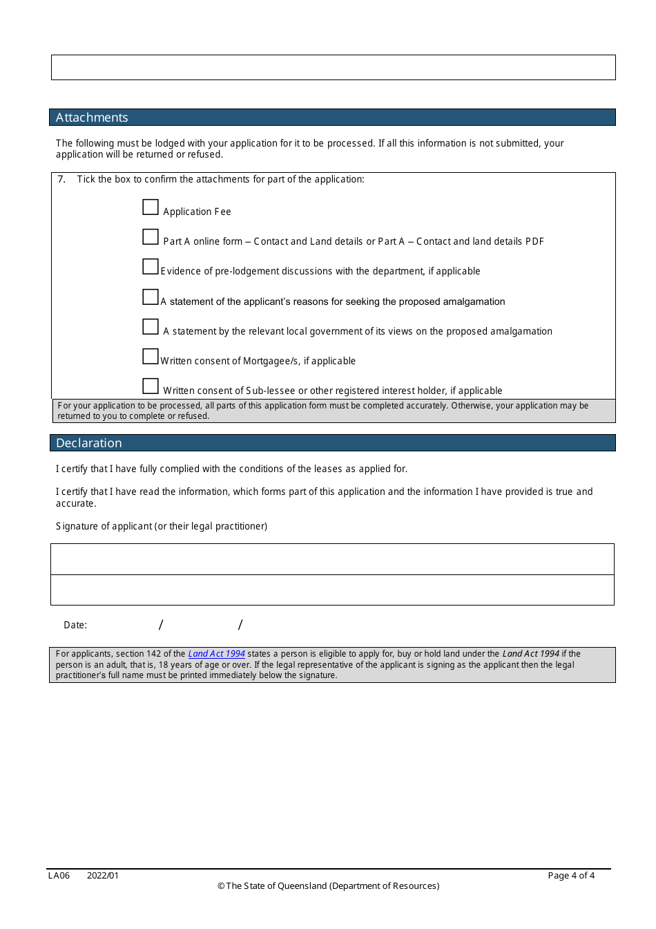 Form LA06 Part B Amalgamation of a Lease Application - Queensland, Australia, Page 4