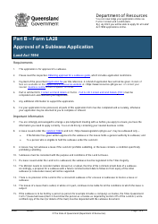 Document preview: Form LA28 Part B Approval of a Sublease Application - Queensland, Australia