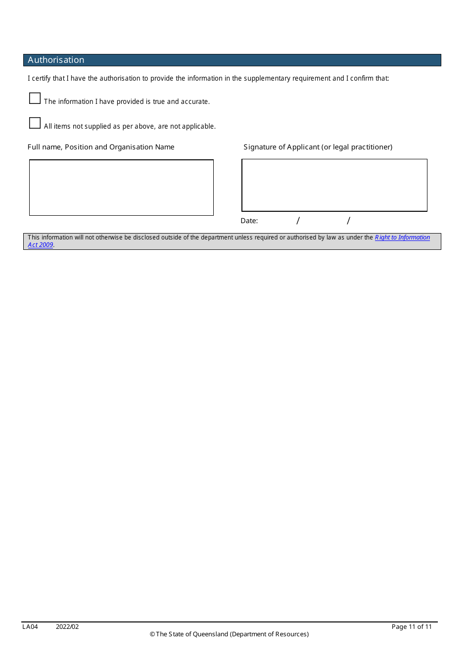 Form LA04 Part B Approval to Transfer Application - Queensland, Australia, Page 11