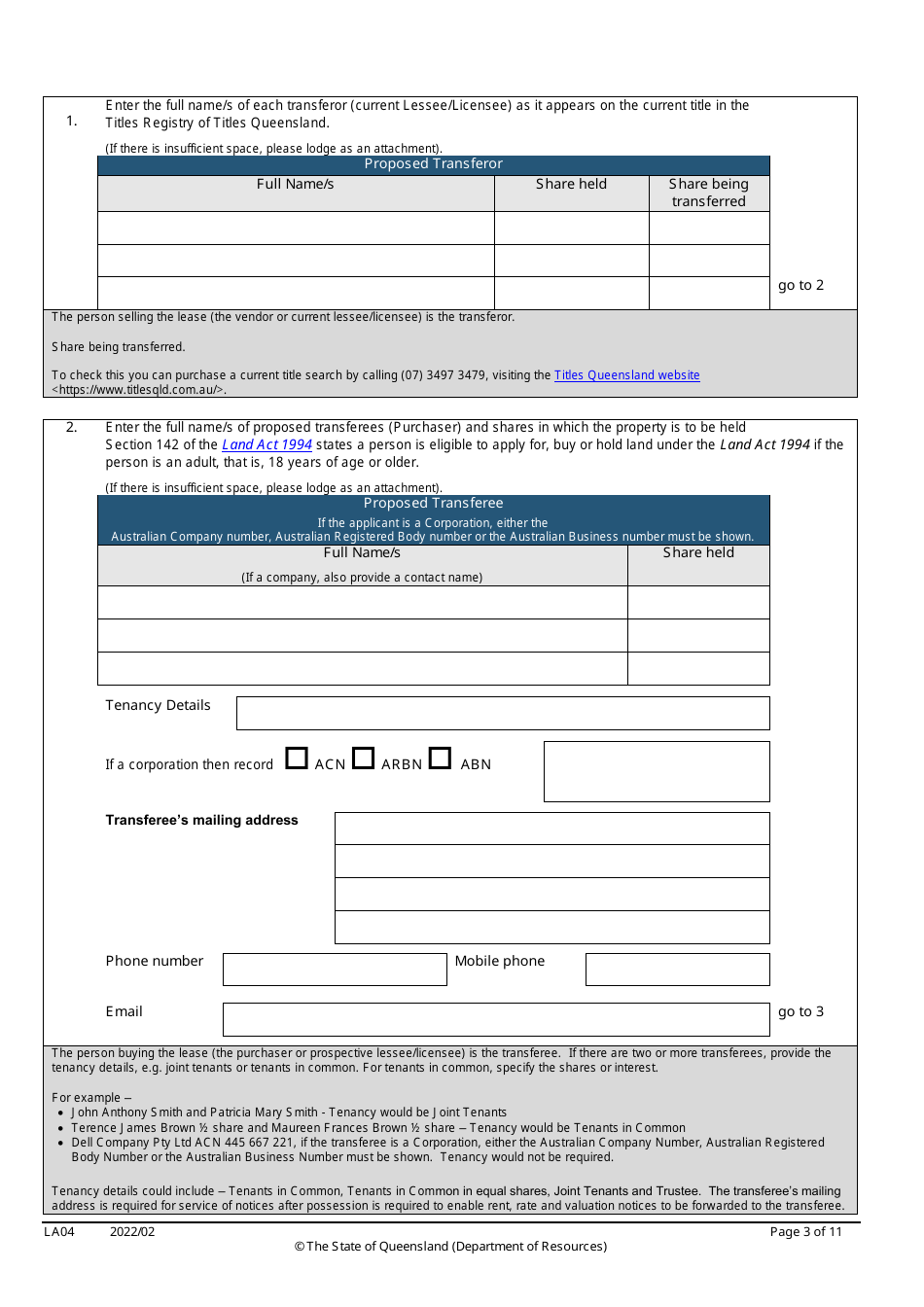 Form LA04 Part B Approval to Transfer Application - Queensland, Australia, Page 3