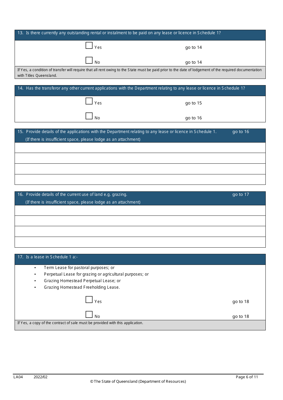 Form LA04 Part B Approval to Transfer Application - Queensland, Australia, Page 6