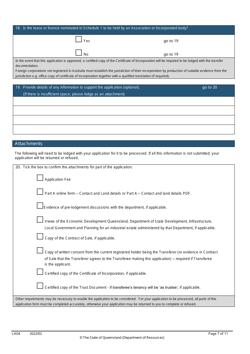 Form LA04 Part B Approval to Transfer Application - Queensland, Australia, Page 7