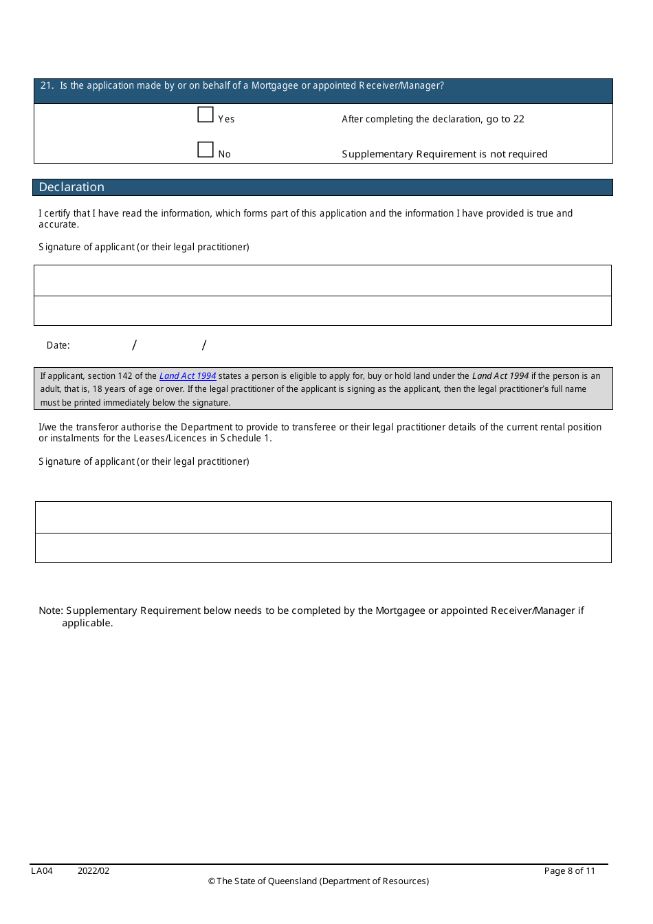 Form LA04 Part B Approval to Transfer Application - Queensland, Australia, Page 8