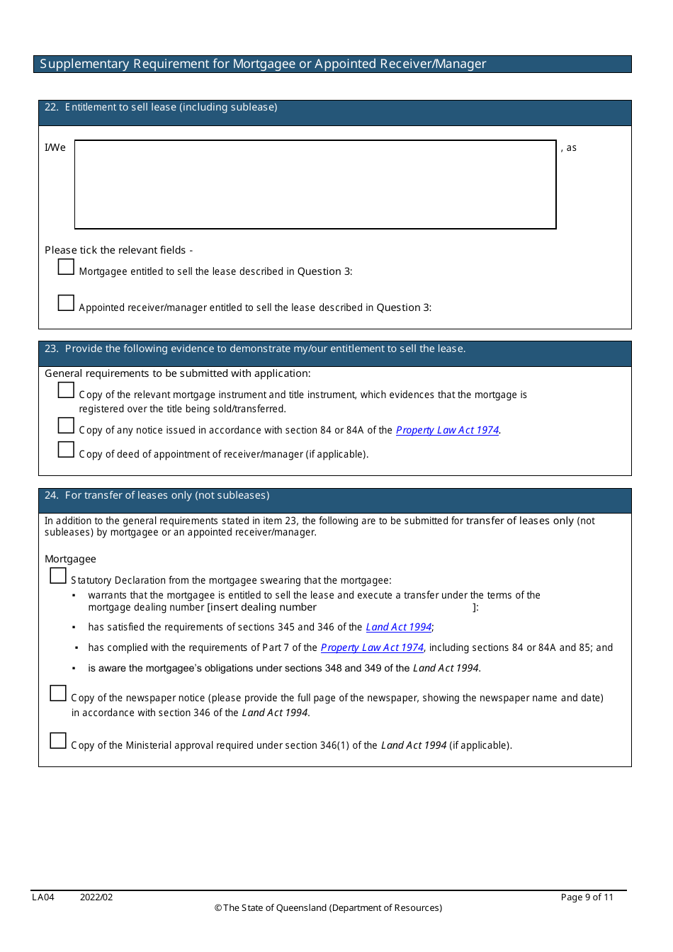 Form LA04 Part B Approval to Transfer Application - Queensland, Australia, Page 9