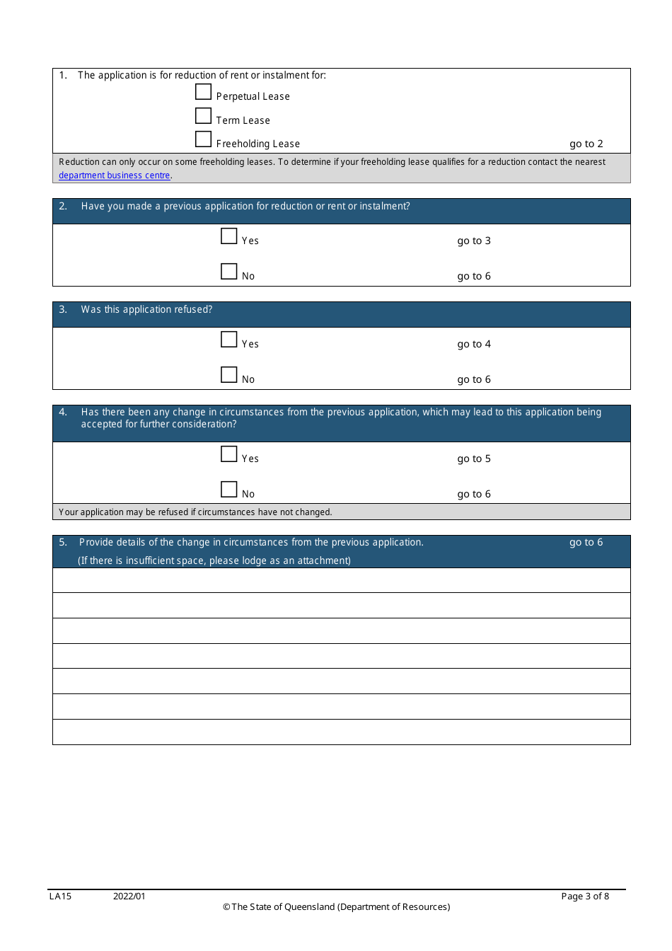 Form LA15 Part B Reduction of Rent or Instalment Application (Residential Leases Only) - Queensland, Australia, Page 3