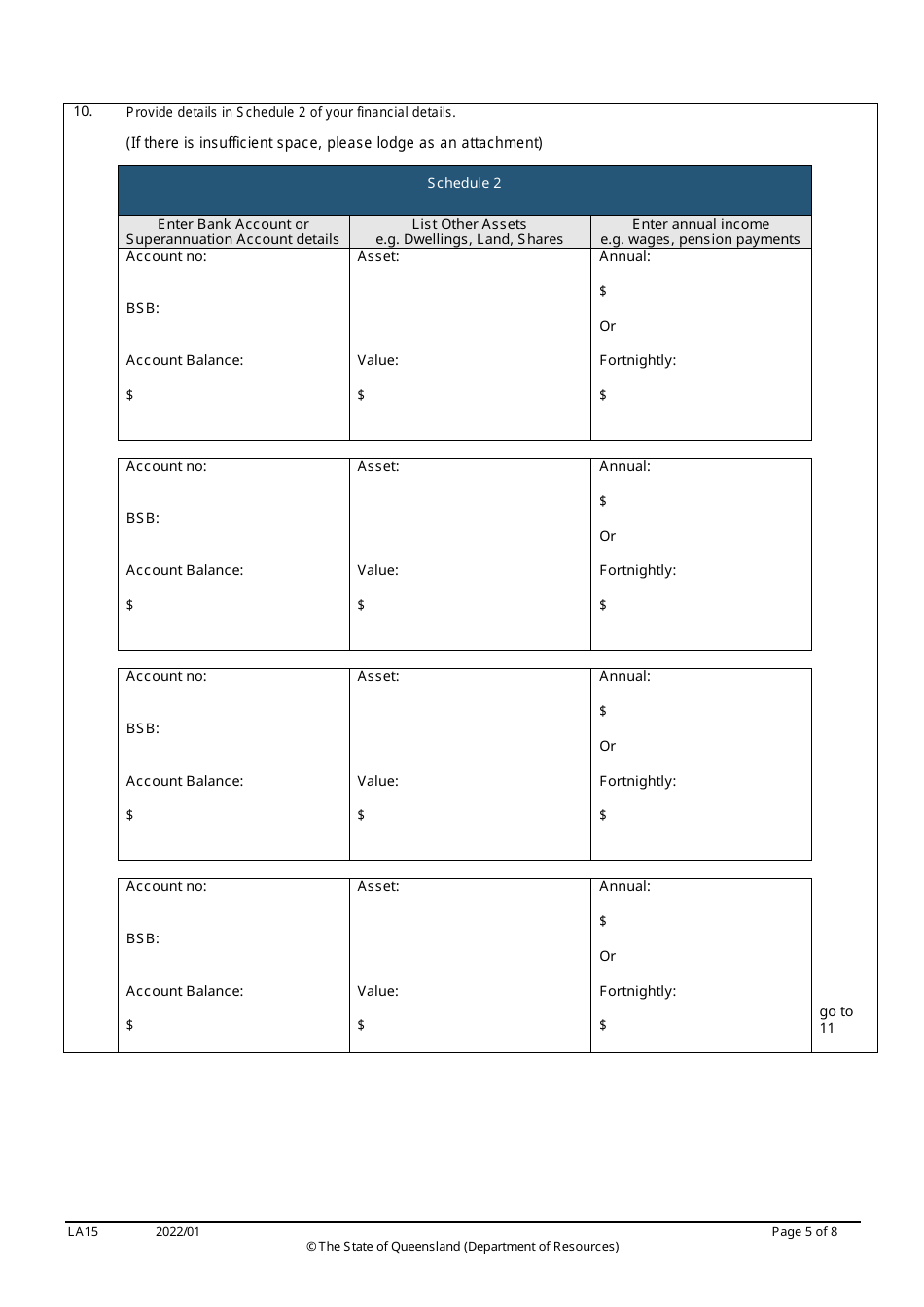 Form LA15 Part B Reduction of Rent or Instalment Application (Residential Leases Only) - Queensland, Australia, Page 5