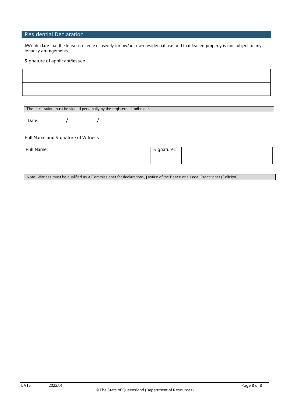 Form LA15 Part B Reduction of Rent or Instalment Application (Residential Leases Only) - Queensland, Australia, Page 8