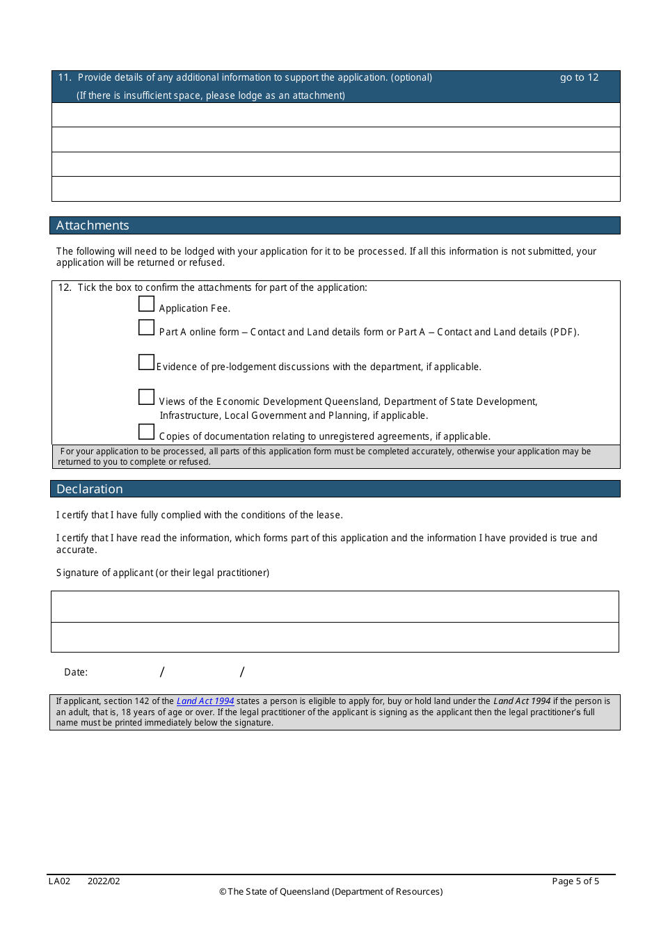 Form LA02 Part B Renewal of Lease Application - Queensland, Australia, Page 5