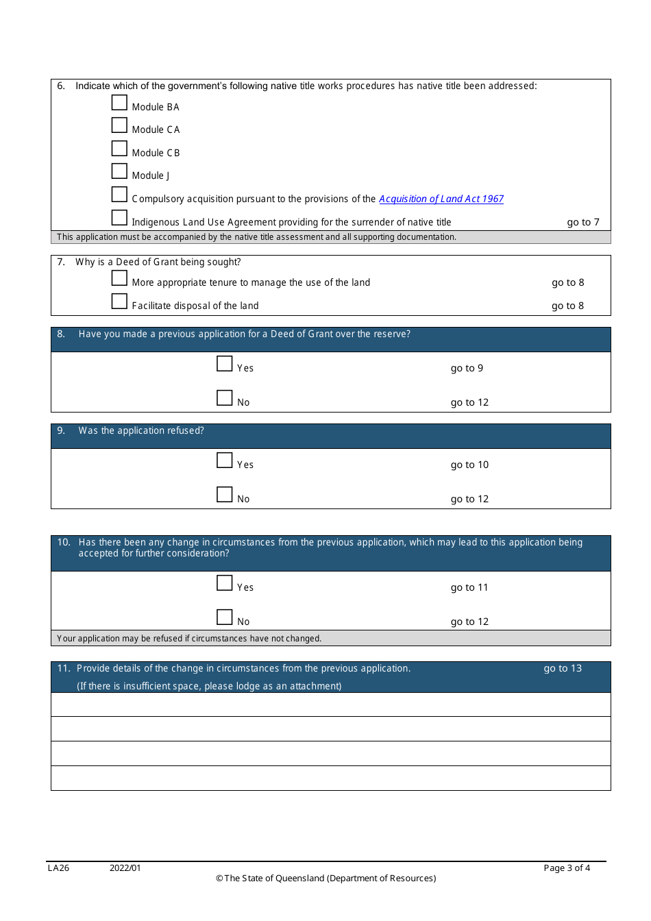 Form LA26 Part B Deed of Grant Over Operational Reserve Application - Queensland, Australia, Page 3