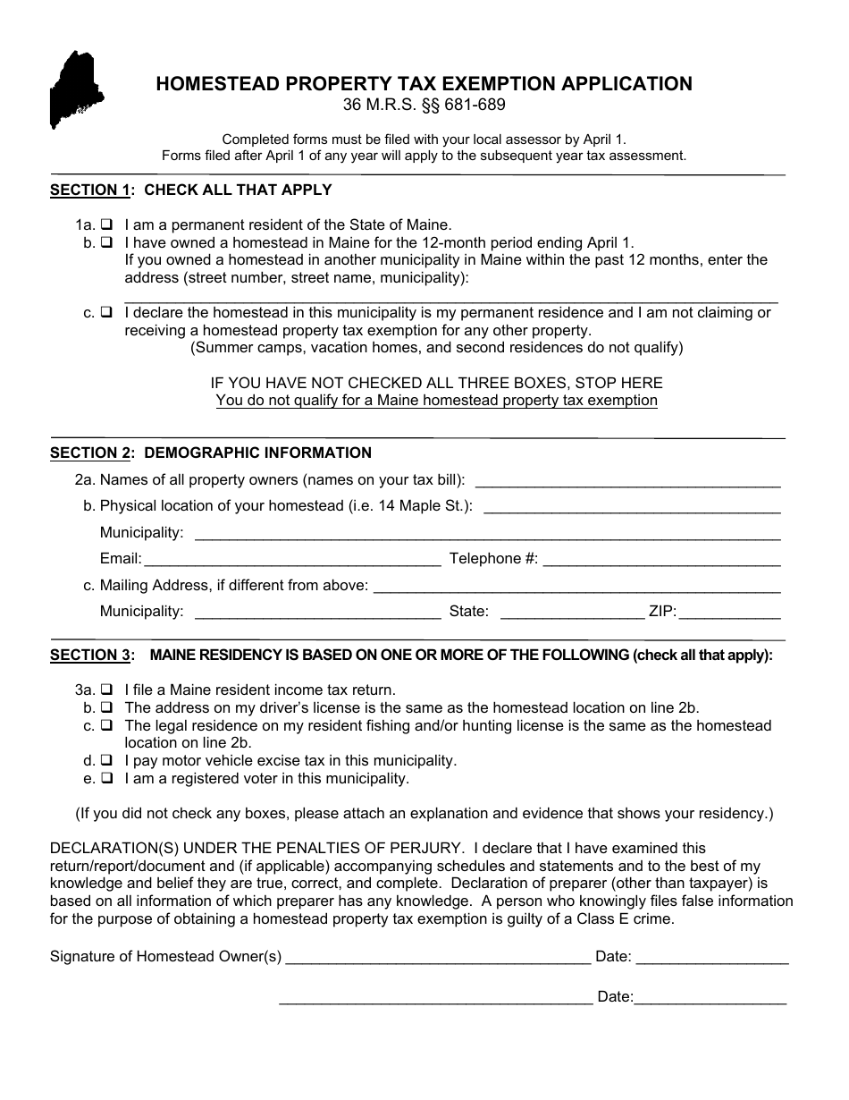 Maine Homestead Property Tax Exemption Application Fill Out, Sign