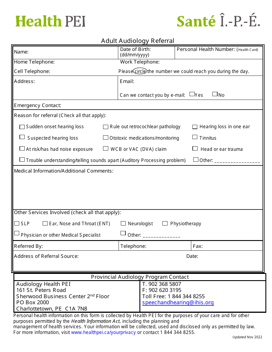 Adult Audiology Referral - Prince Edward Island, Canada, Page 1