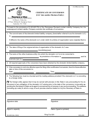 Document preview: Form SS-4269 Certificate of Conversion (LLC Into Another Business Entity) - Tennessee